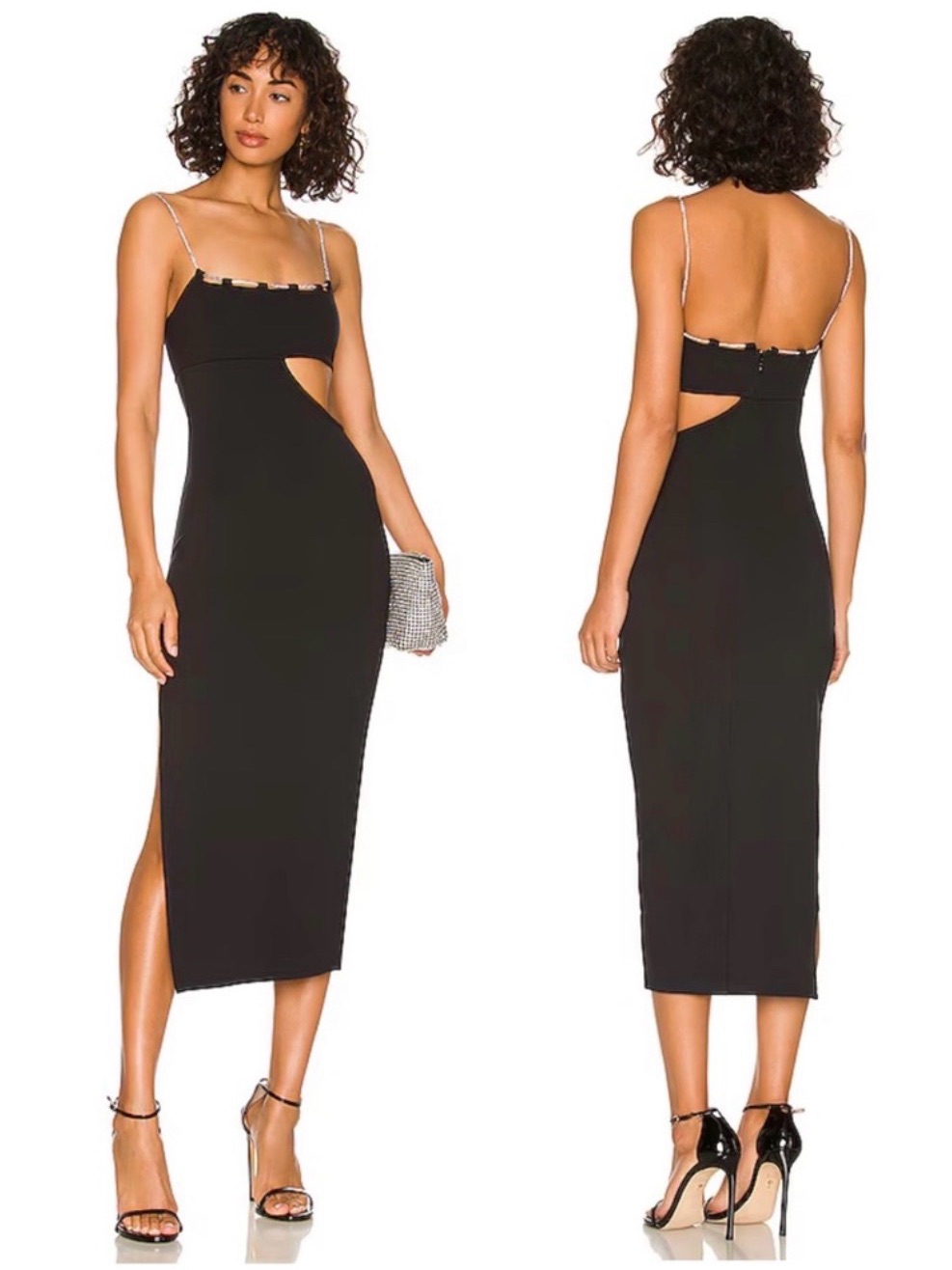 Lovers Friends Charlotte Midi Dress Black Xs Crystal Cutout Cocktail Revolve